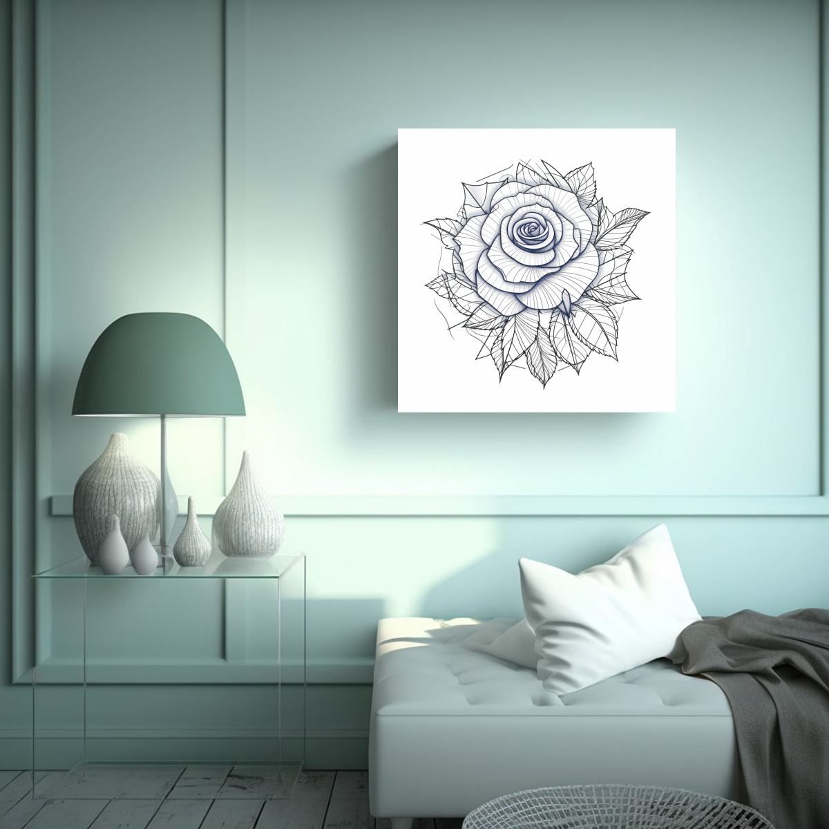 CUADRO DECORATIVO ROSA GEOMÉTRICA EN LÍNEA FINA 60X60 CM - 2