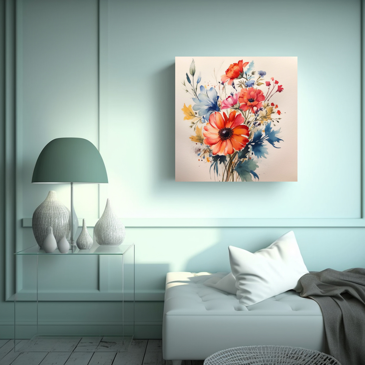 ELEGANTE CUADRO DE ARTE DE PARED EN ACUARELA 100X100 CM - 2