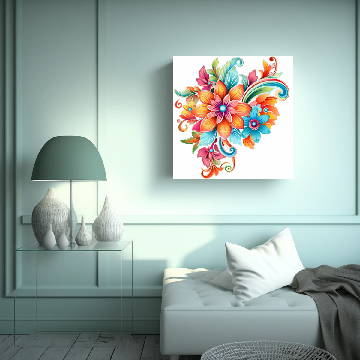 ARTE DE COMPOSICIÓN HABITACIÓN: FLORES 90X90 CM - 2