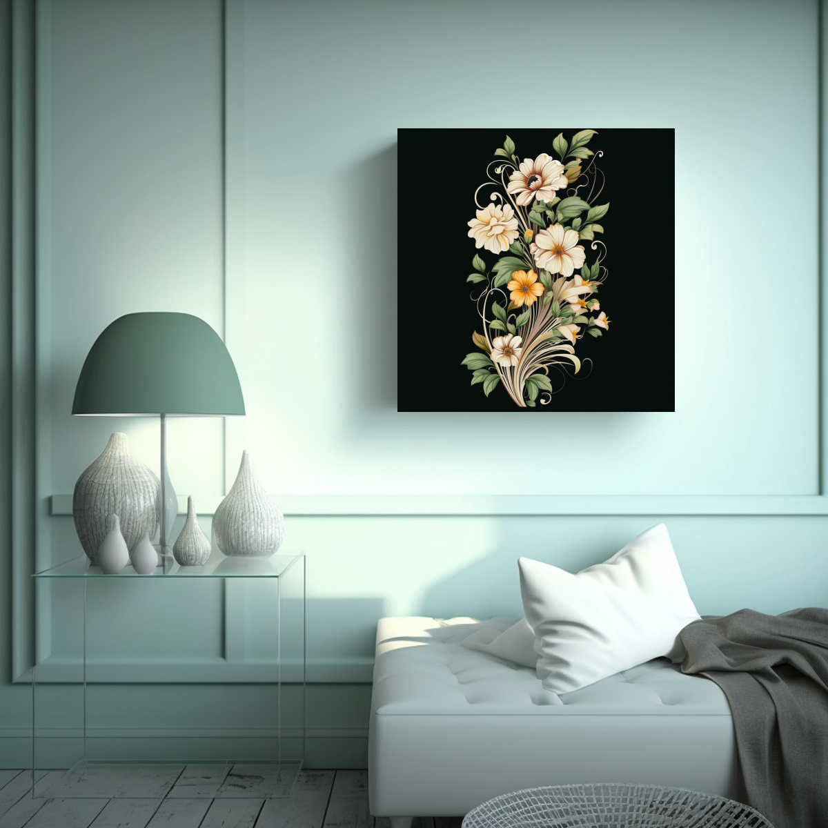 DISEÑO FLORAL MODERNO CON ROSAS Y MARGARITAS EN 30X30 CM - 2