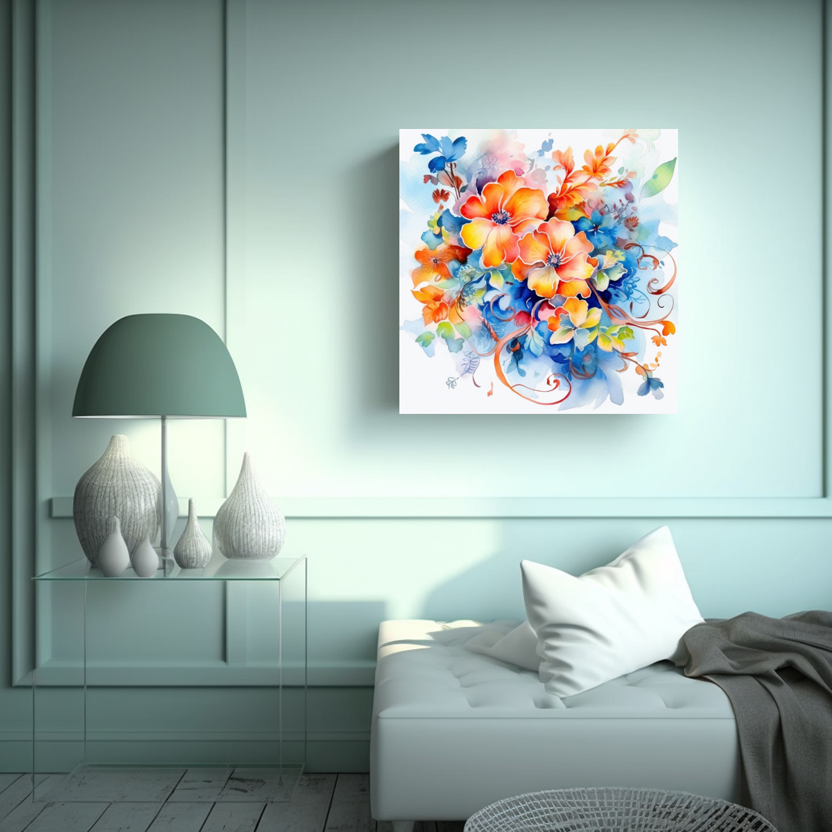 PATRÓN FLORAL EN ACUARELA Y ARMONÍA INTENSA DE 50X50 CM - 2
