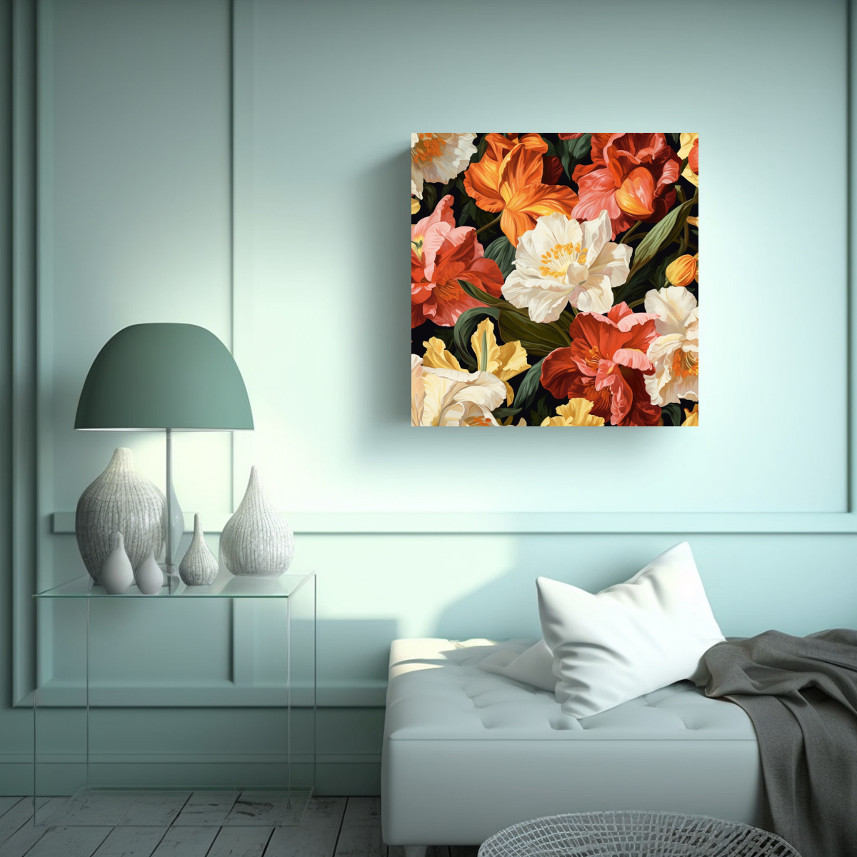 CUADRO ÚNICO CON PATRÓN INTENSO DE FLORES 50X50 CM - 2