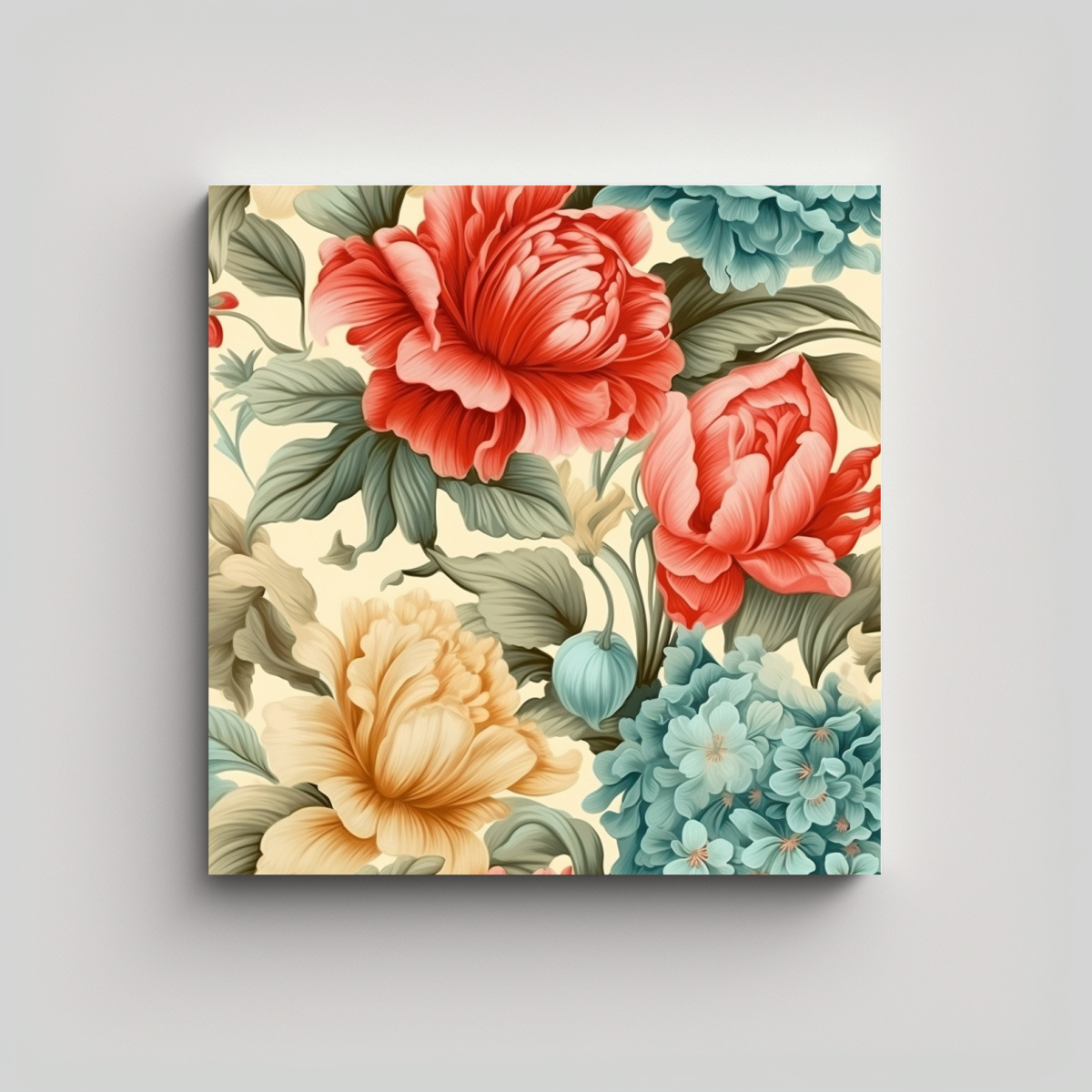 CUADRO ANTIGUO ESTILO ELEGANTE CON FLORES DE 100X100 CM - 1