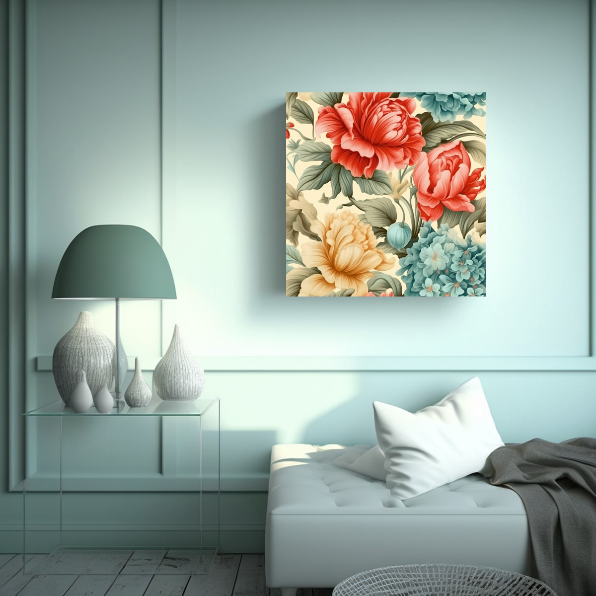 CUADRO ANTIGUO ESTILO ELEGANTE CON FLORES DE 100X100 CM - 2