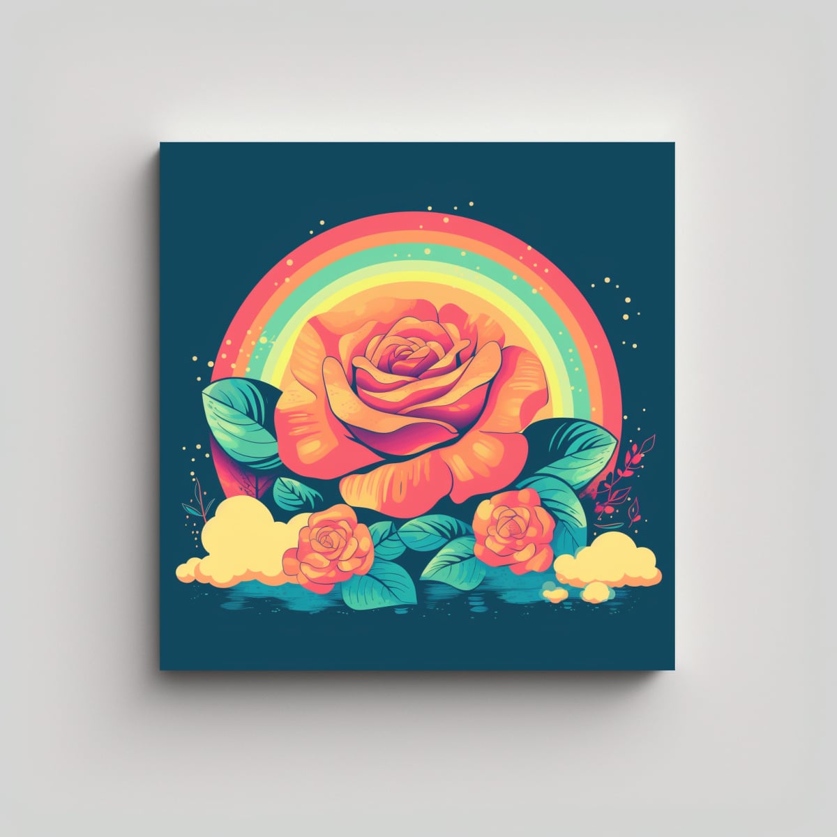 CUADRO DECORATIVO LO-FI GROOVY RAINBOW ROSE EN 80X80 CM - 1