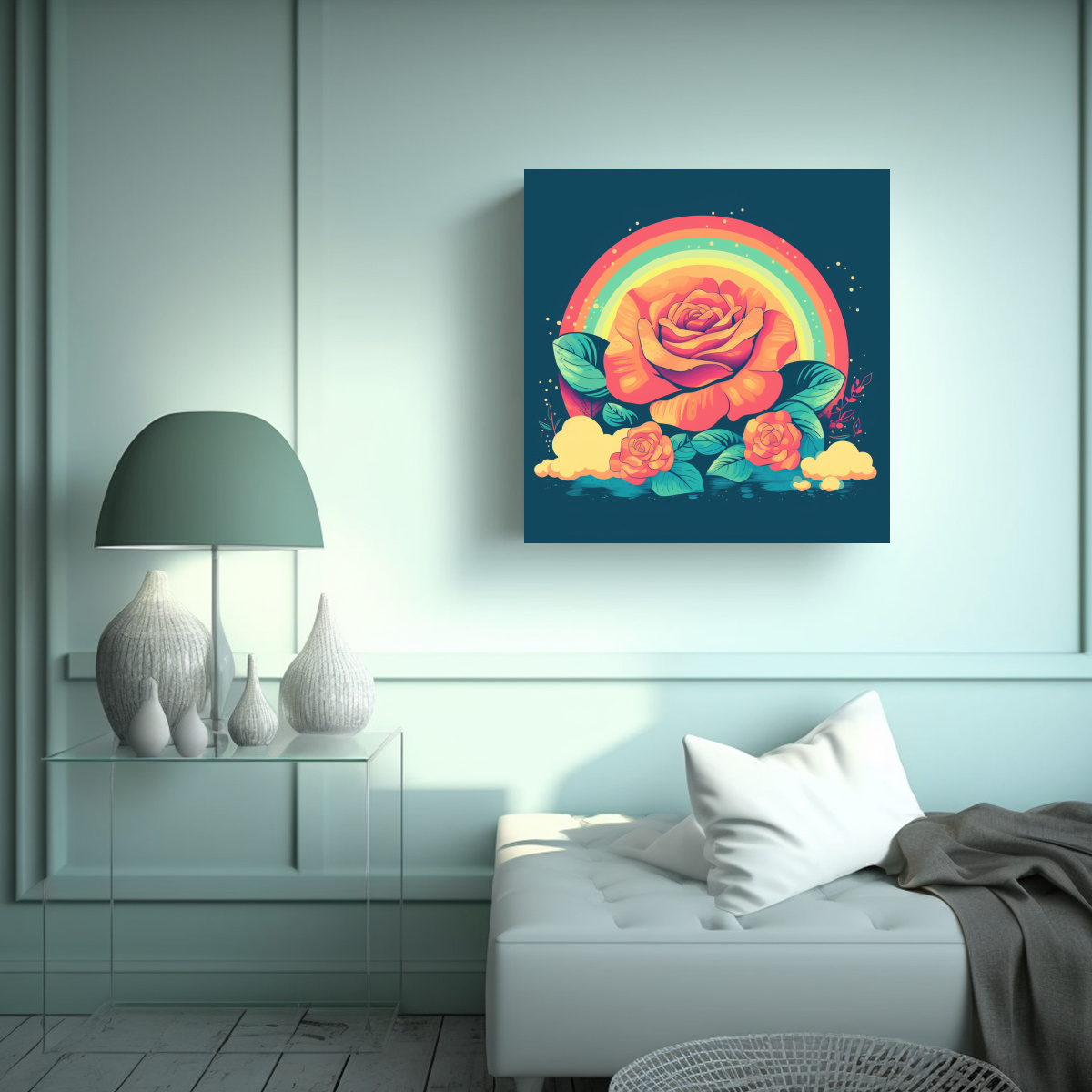 CUADRO DECORATIVO LO-FI GROOVY RAINBOW ROSE EN 80X80 CM - 2