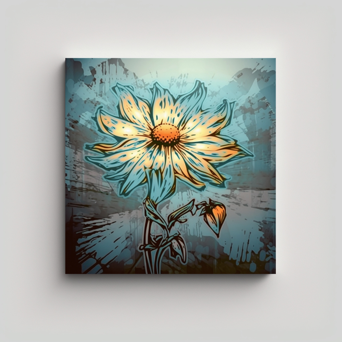 CUADRO DECORATIVO ACUARELA Y SANDWITCH FLOWER EN 90X90 CM - 1