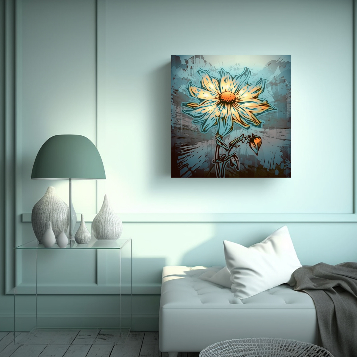CUADRO DECORATIVO ACUARELA Y SANDWITCH FLOWER EN 90X90 CM - 2
