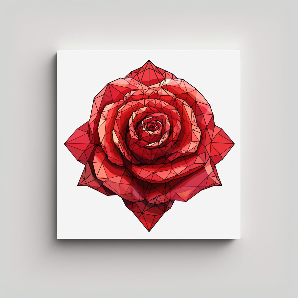 ILUSTRACIÓN VIBRANTE DE ROSA GEOMÉTRICA ROJA EN 90X90 CM - 1