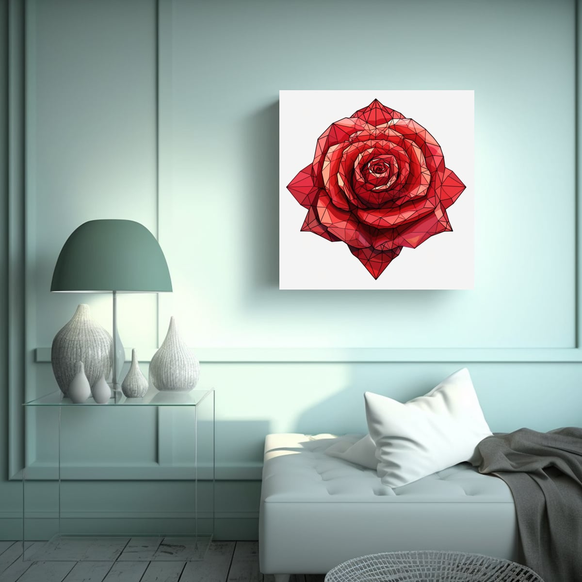 ILUSTRACIÓN VIBRANTE DE ROSA GEOMÉTRICA ROJA EN 90X90 CM - 2
