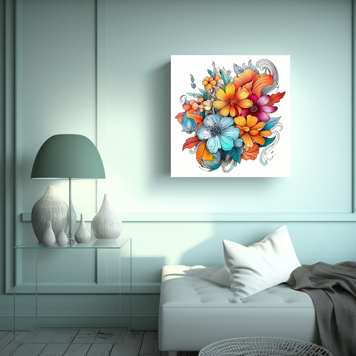 FOTOGRAFÍA DE FLORES VIBRANTES EN CUADRO 90X90 CM - 2
