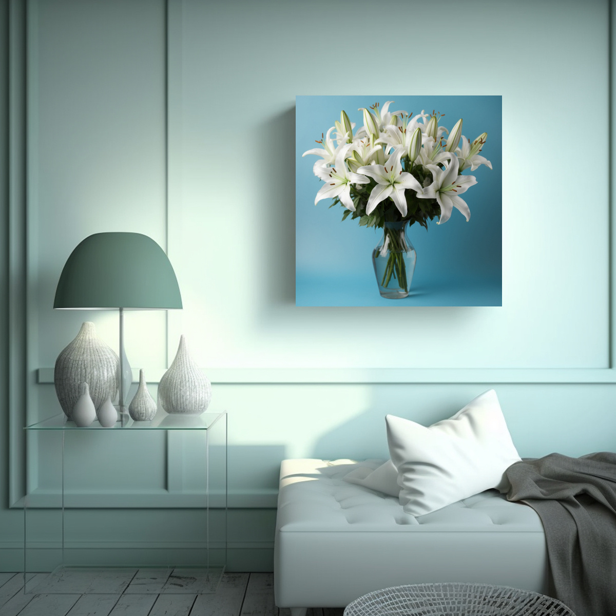 CUADRO DE ARTE DECORATIVO DE BAÑO CON BOUQUET DE 20X20 CM - 2
