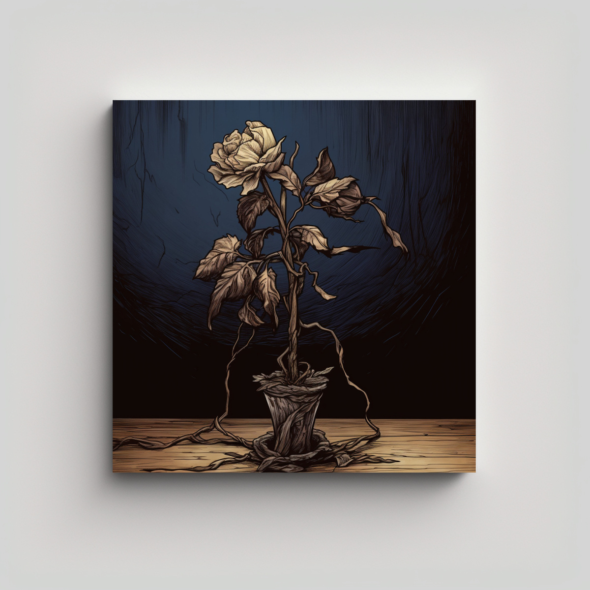 CUADRO ARTE DE PARED: FLOR MARCHITA Y DESTROZADA 60X60 CM - 1