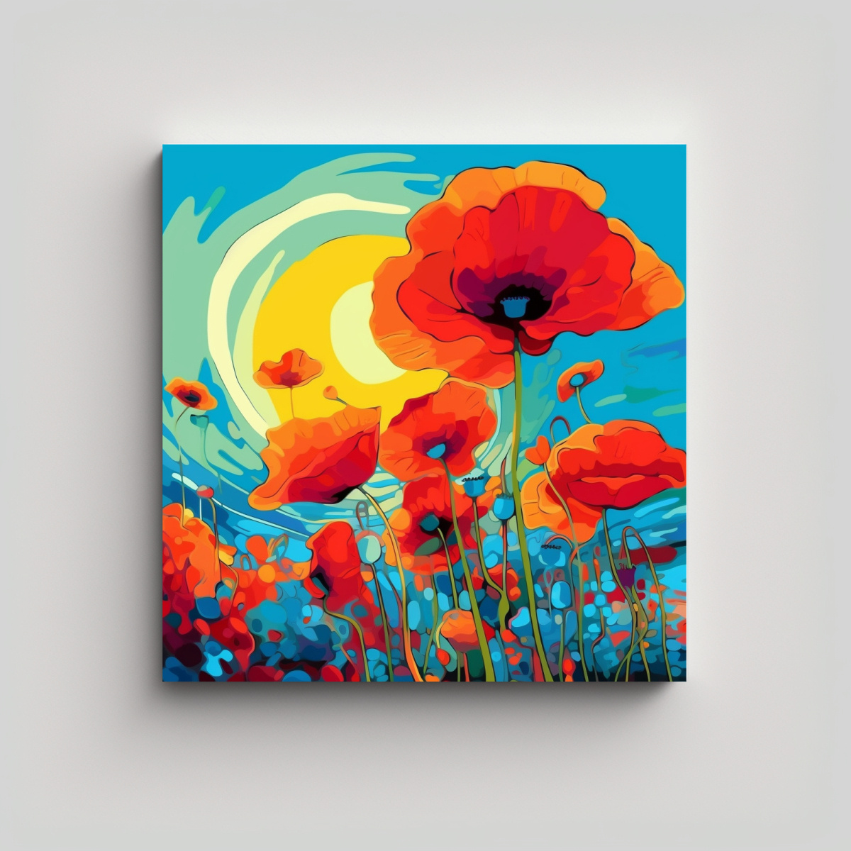 EXPRESIÓN INTENSA: LIENZO DE AMAPOLAS AL ESTILO 70X70 CM - 1
