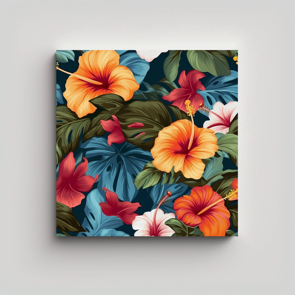 ELEGANTE CUADRO DE ACUARELA DE HIBISCUS TROPICAL 30X30 CM - 1