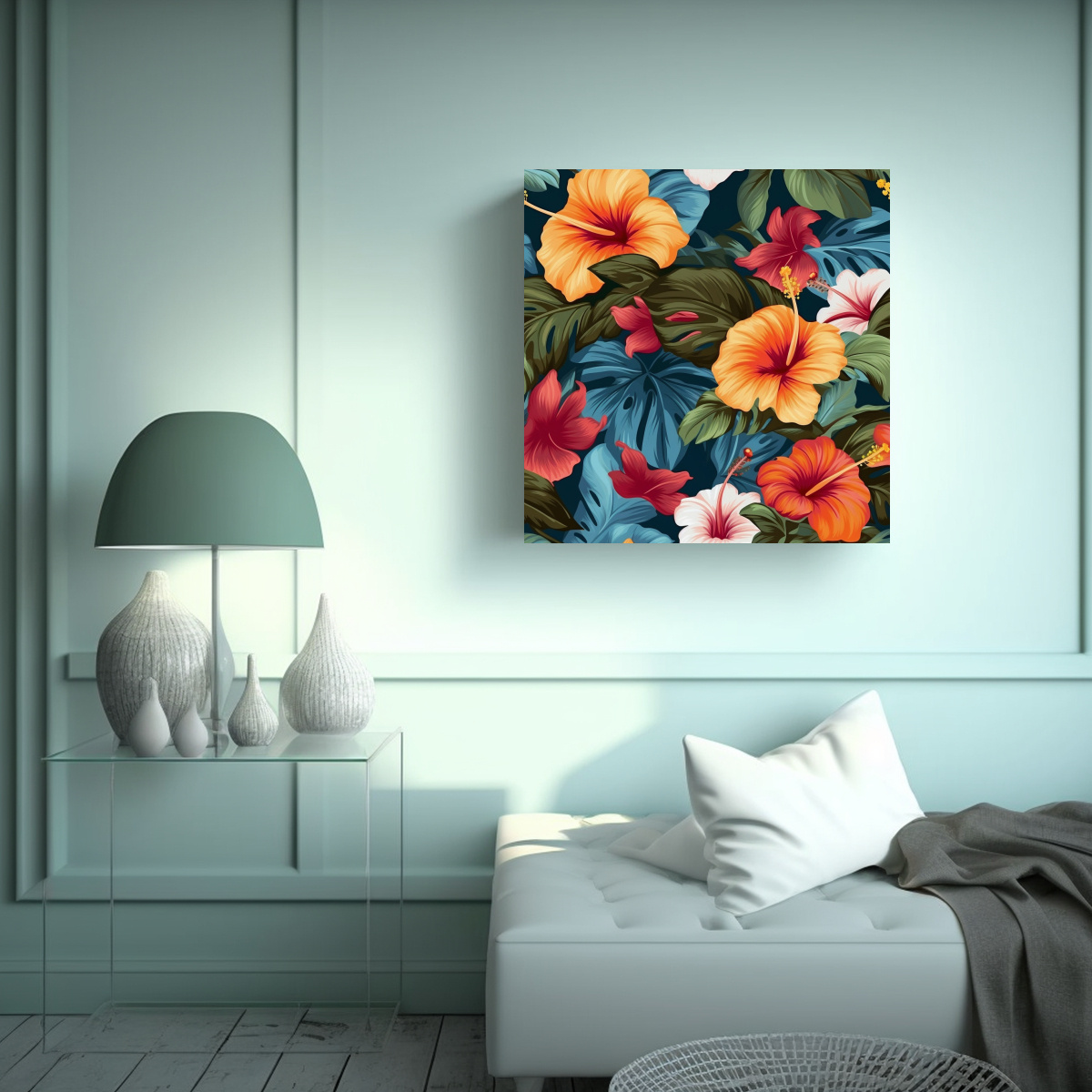 ELEGANTE CUADRO DE ACUARELA DE HIBISCUS TROPICAL 30X30 CM - 2