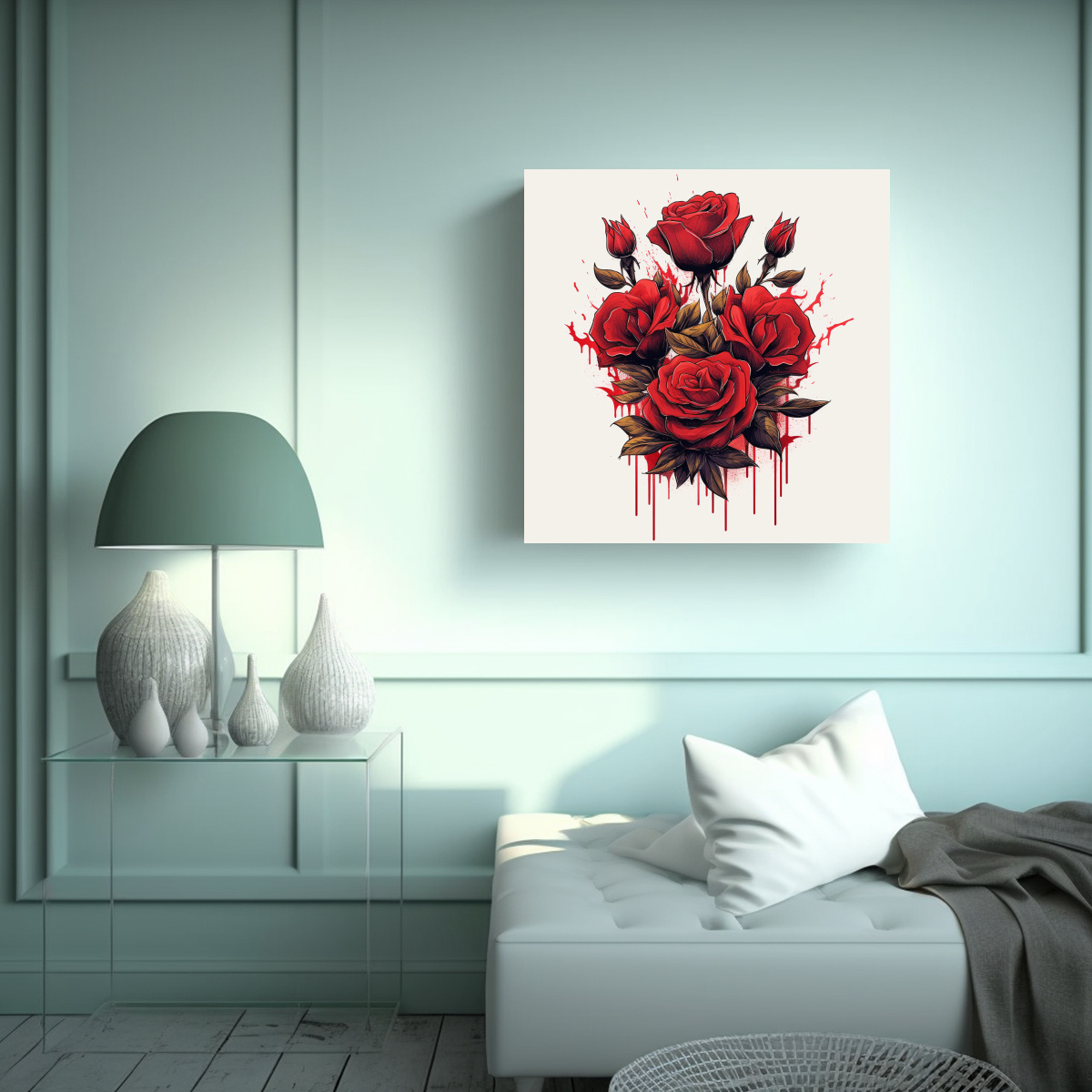 ESTÉTICO DISEÑO DE ROSAS ROJAS EN TELA EN 90X90 CM - 2