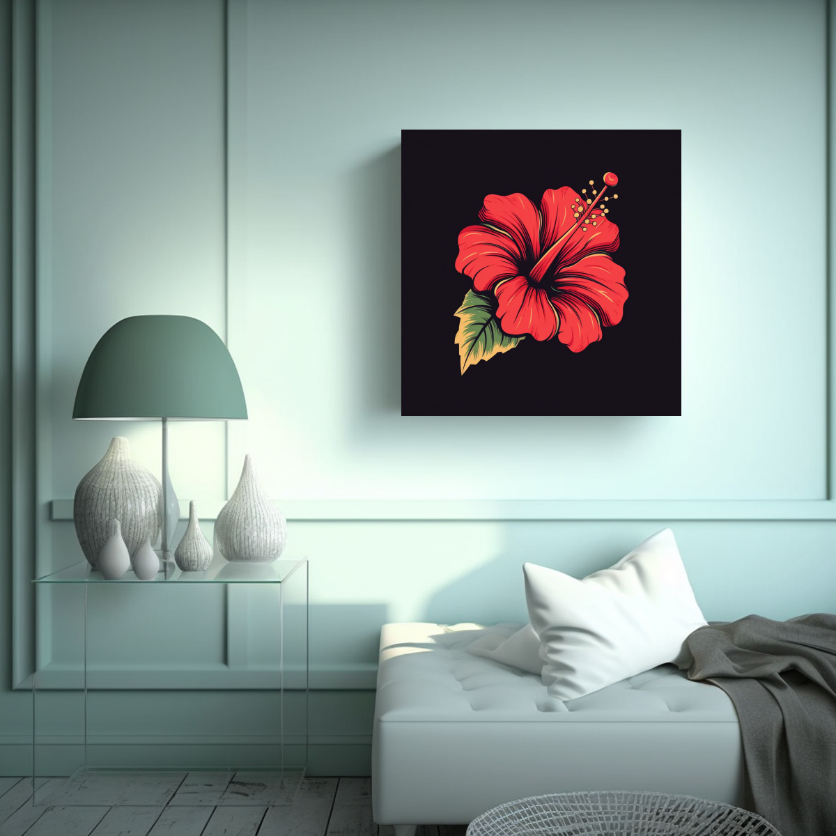 DISEÑO MINIMALISTA VINTAGE DE HIBISCO: CUADROS 90X90 CM - 2