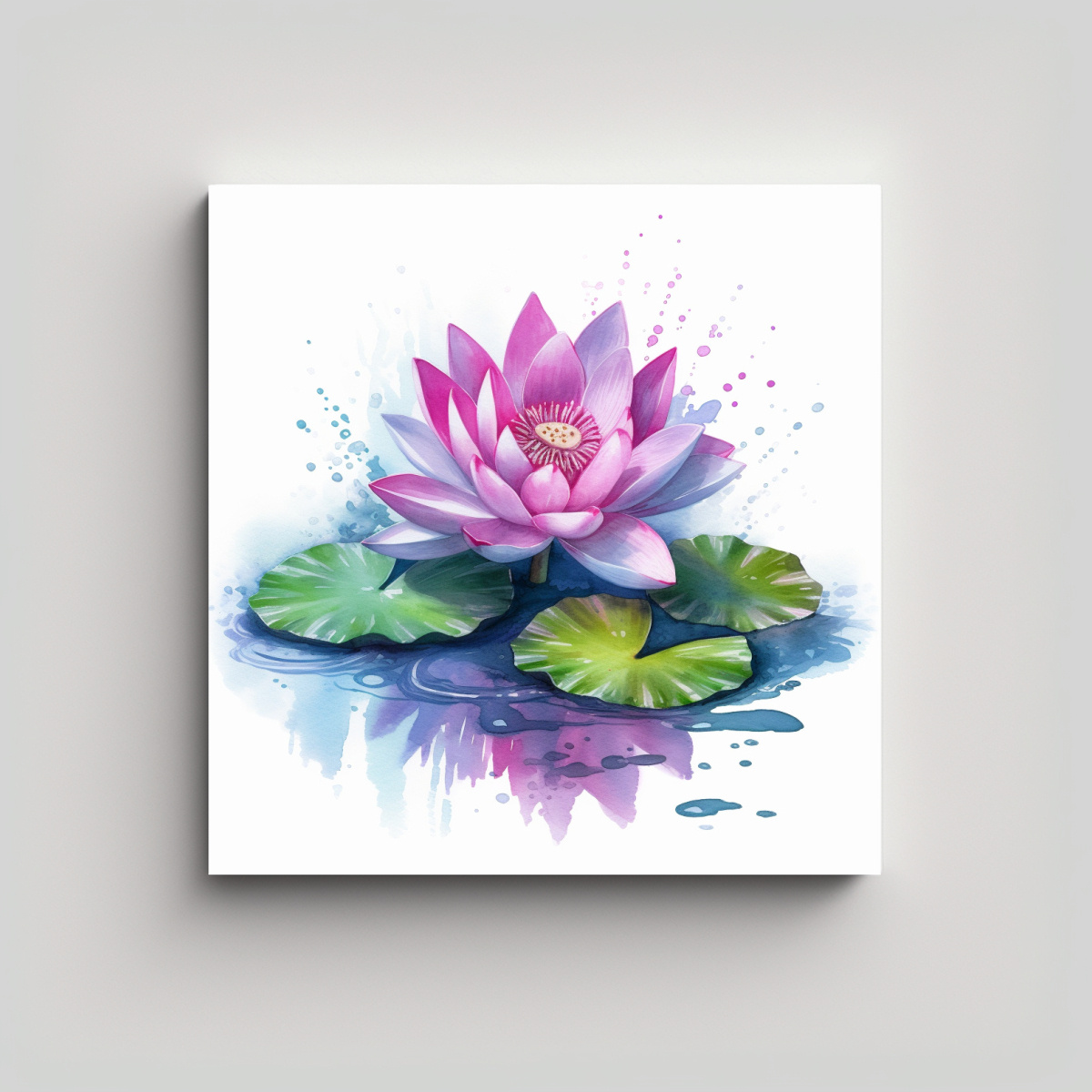 CUADRO DECORATIVO CANVA: LOTO ACUARELA EN AGUA 50X50 CM - 1