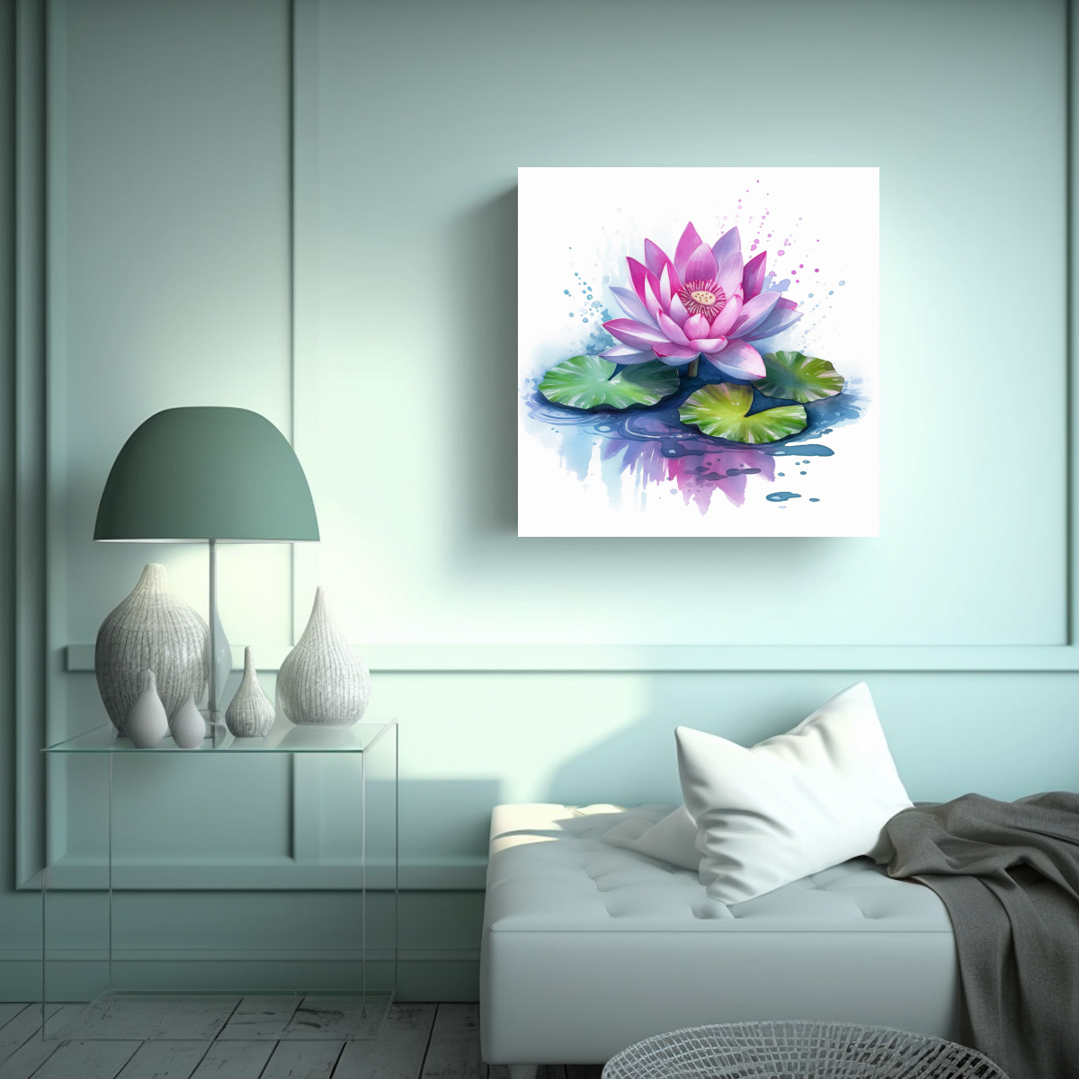 CUADRO DECORATIVO CANVA: LOTO ACUARELA EN AGUA 50X50 CM - 2