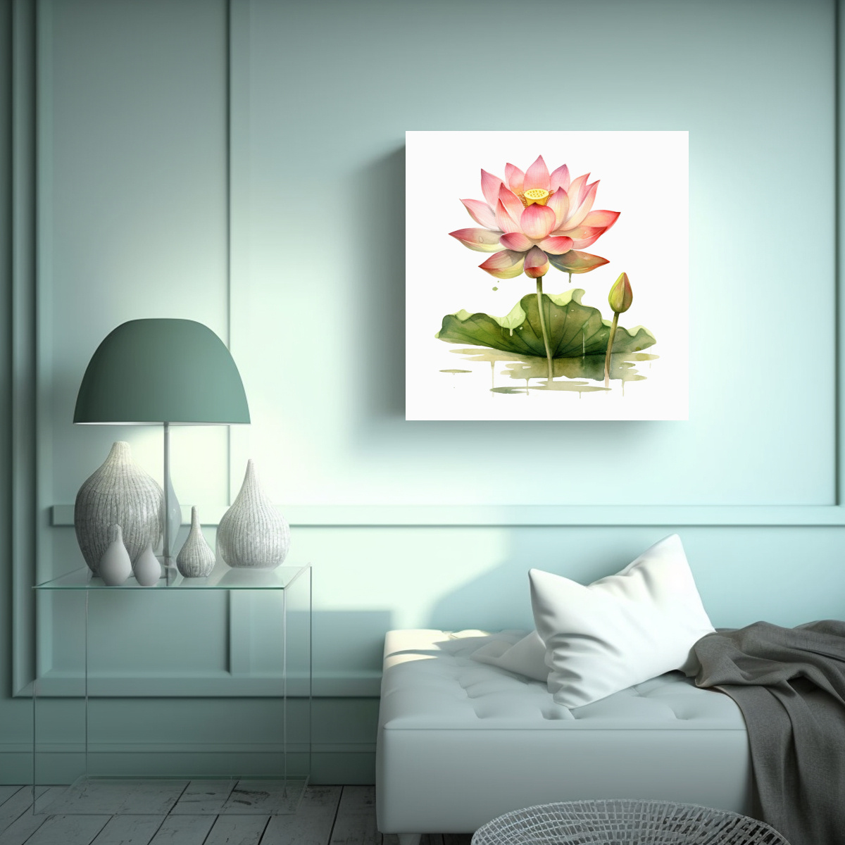 ACUARELA DE LOTO ELEGANTE: COMPOSICIÓN EN ESTILO 50X50 CM - 2