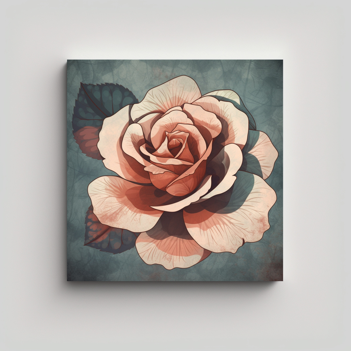 ADORABLE TELA EN BASTIDOR CON ROSA ESTILIZADA EN 30X30 CM - 1