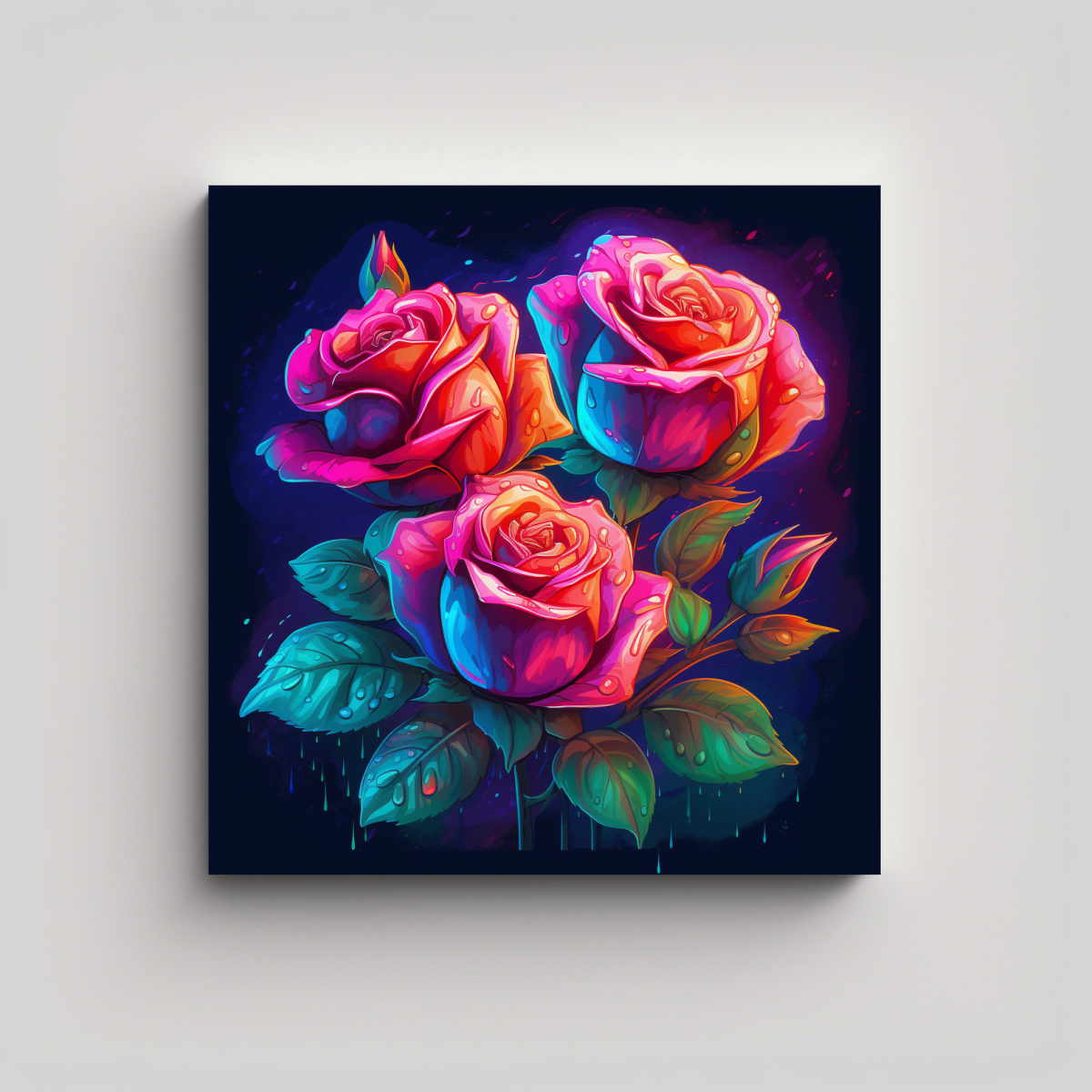 CUADRO DECORATIVO DE FLORES NEON EN TELA EN 60X60 CM - 1