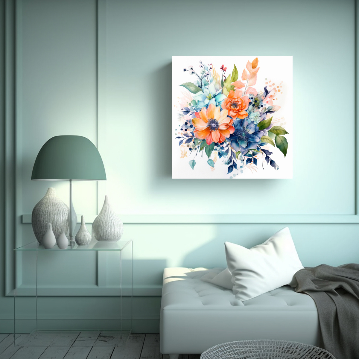 CUADRO MODERNO DE FLORES Y HOJAS: ESTÉTICA 80X80 CM - 2