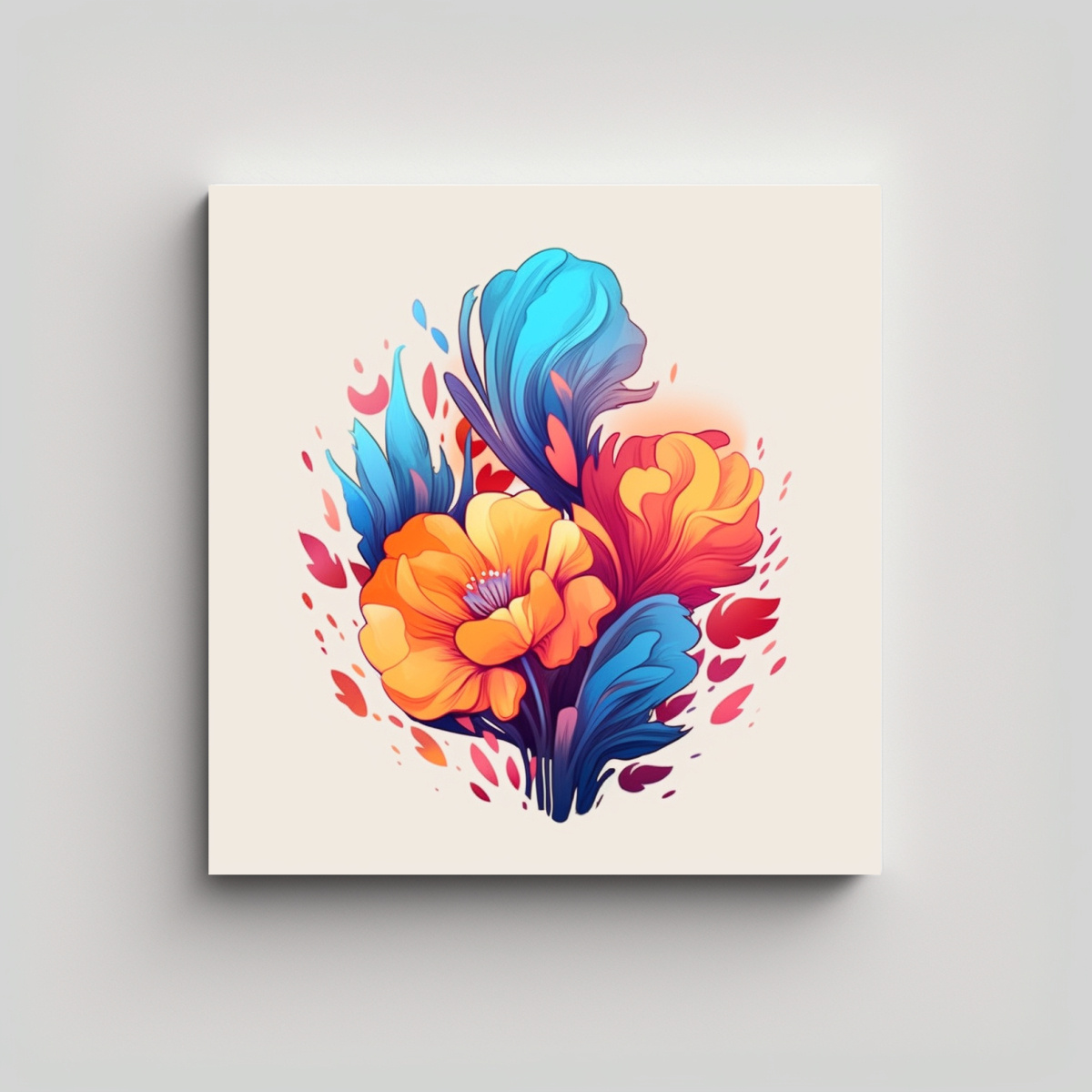 LIENZO DE ESPACIO Y FLORES FANTASÍA EN ACUARELA 60X60 CM - 1