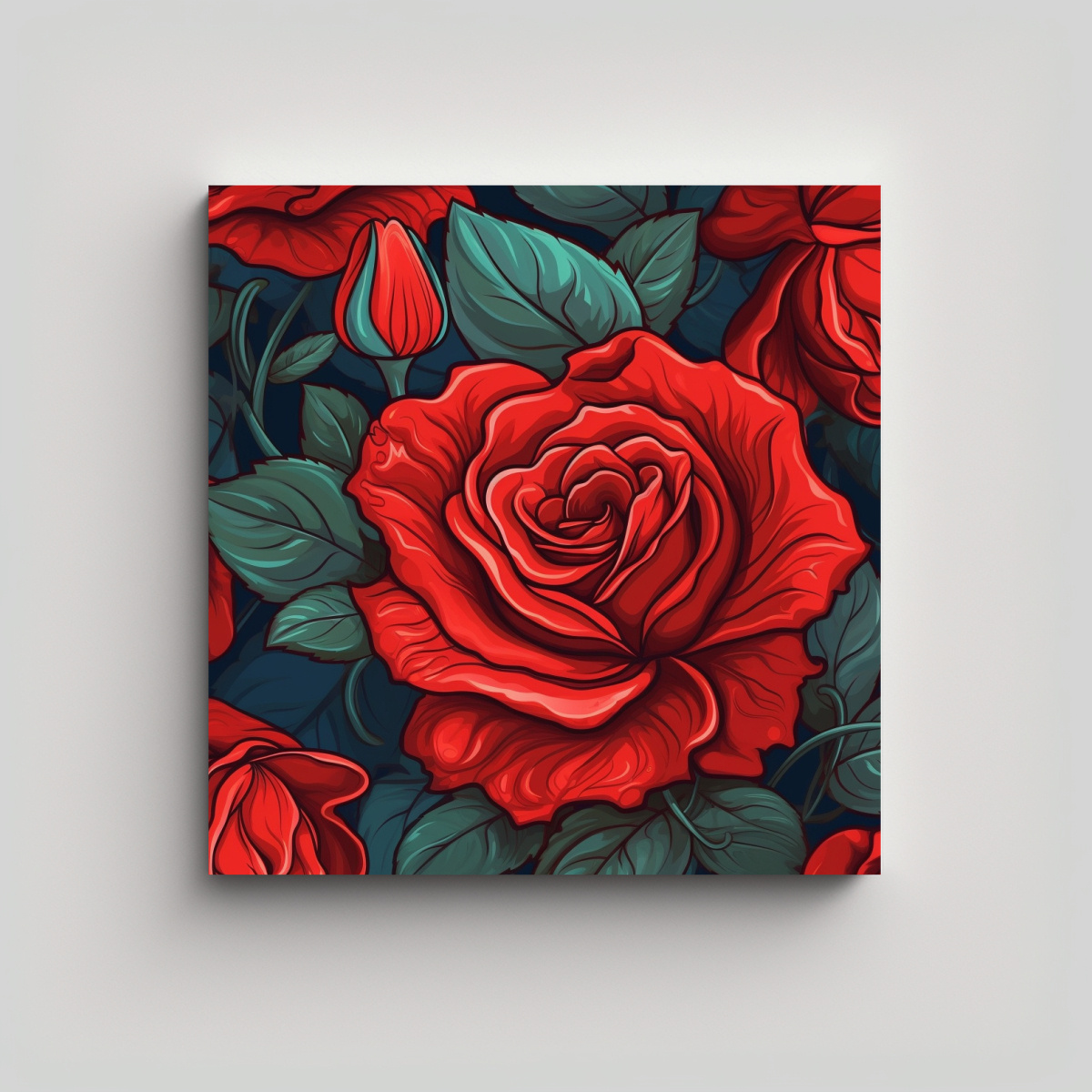 PATRÓN DETALLADO DE ROSA ROJA EN ESTILO DE ARTE 70X70 CM - 1
