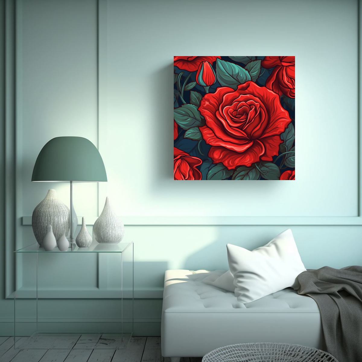 PATRÓN DETALLADO DE ROSA ROJA EN ESTILO DE ARTE 70X70 CM - 2