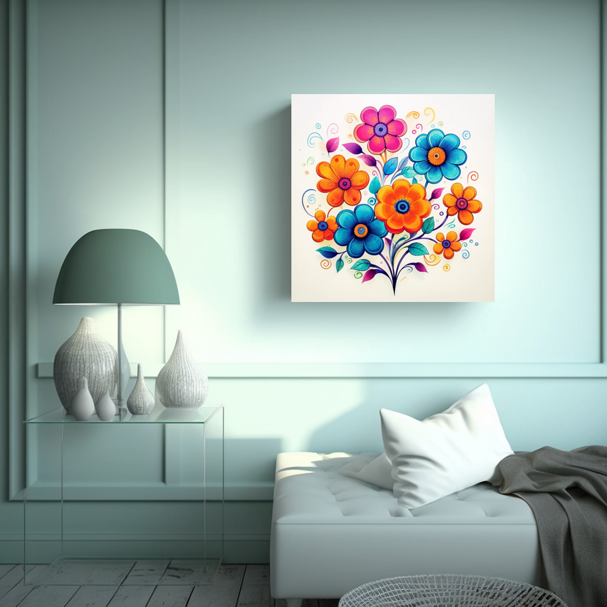 ABSTRACCIÓN EN CANVA: FIGURAS Y DOODLES DE 90X90 CM - 2
