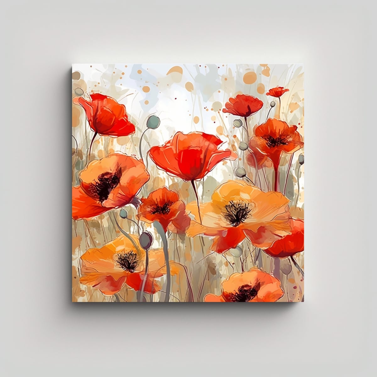 CUADRO CONCEPTUAL COLORIDO CON FONDO DE AMAPOLAS 100X100 CM - 1