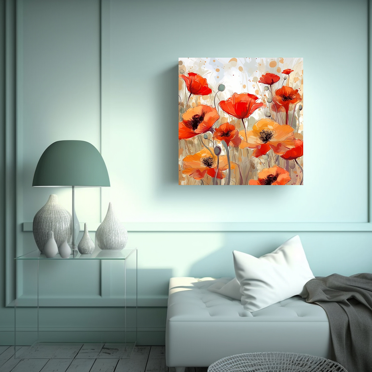 CUADRO CONCEPTUAL COLORIDO CON FONDO DE AMAPOLAS 100X100 CM - 2