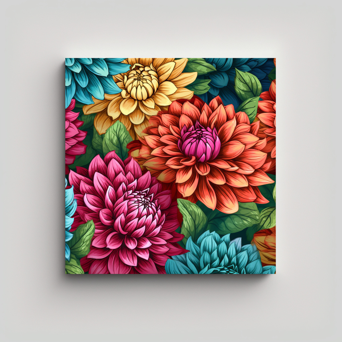 COMPOSICIÓN VIBRANTE DE DAHLIAS EN ACUARELA PARA 90X90 CM - 1
