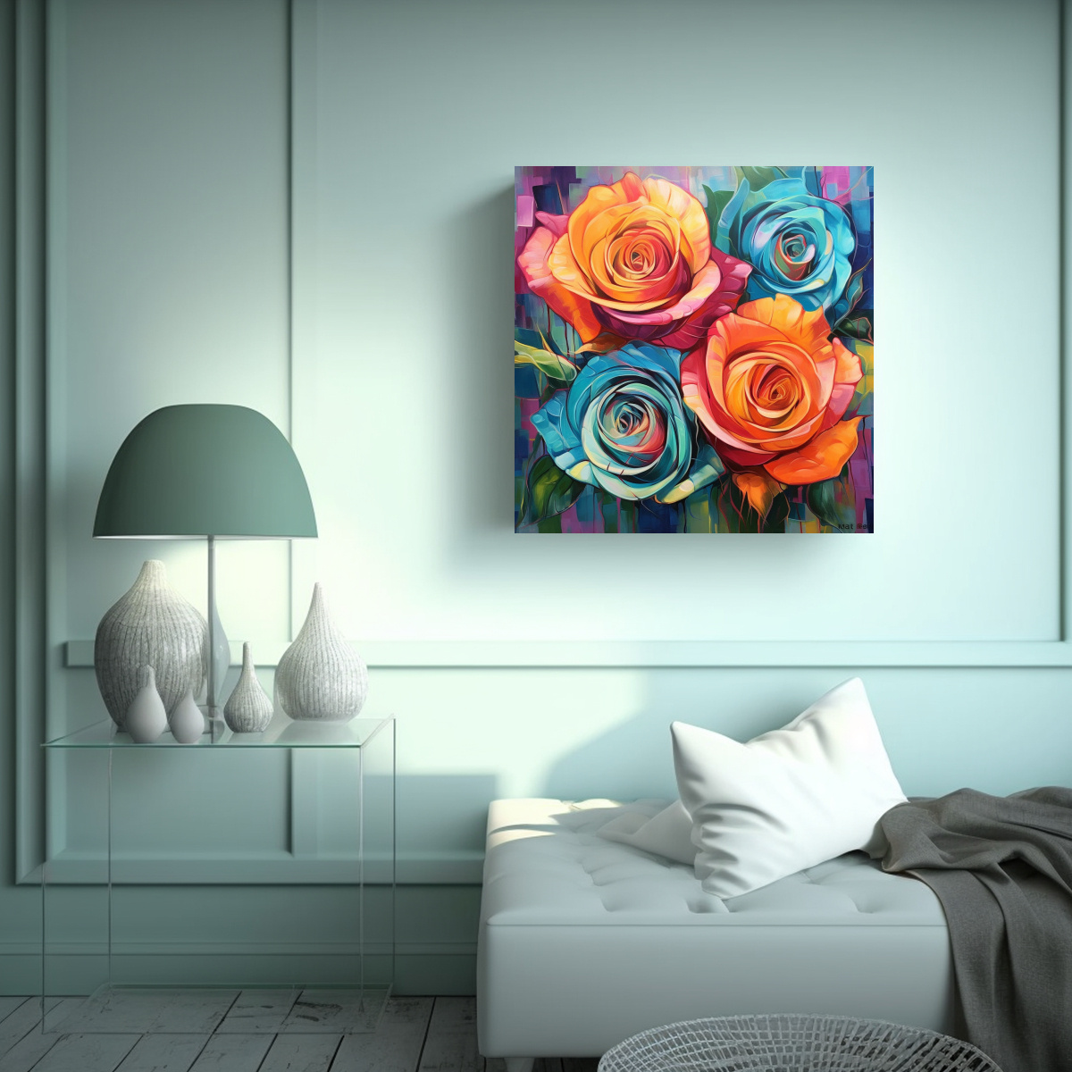 CUADRO DECORATIVO DE ROSAS GRANDES: RESISTENTE Y 20X20 CM - 2