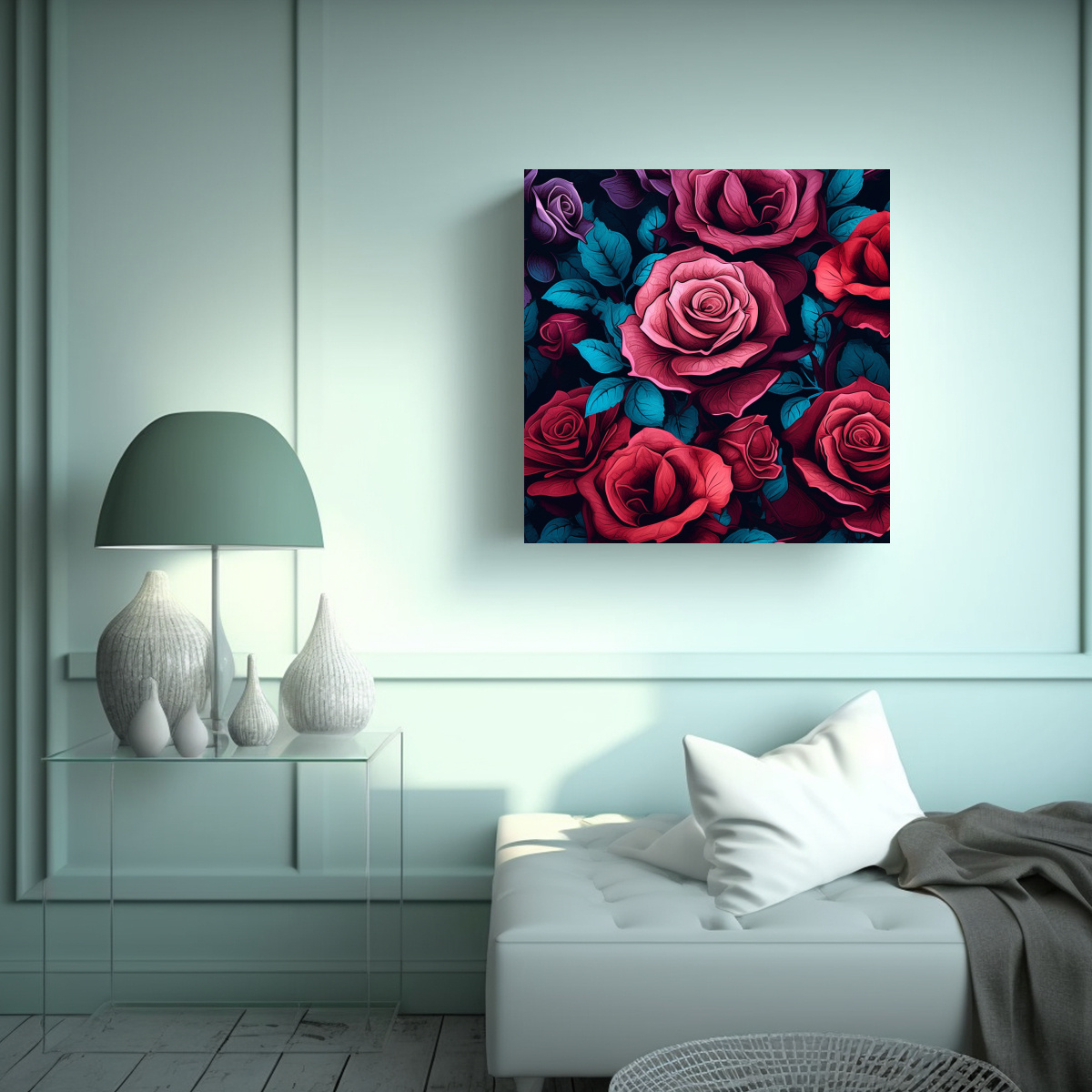 CLÁSICO LIENZO DE TELA CON FONDO DE ROSAS 20X20 CM - 2