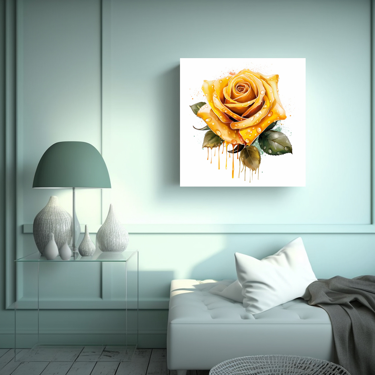 CUADRO DECORATIVO: IMAGEN DE ROSA AMARILLA EN 70X70 CM - 2