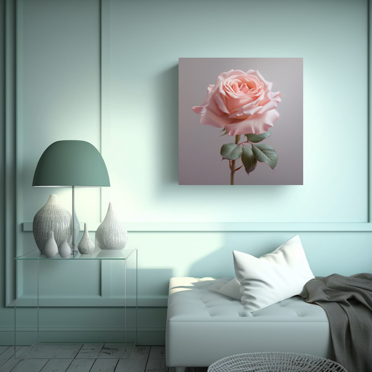 CUADRO ESQUEMA DE FINAS LÍNEAS EN ROSA PASTEL - 80X80 CM - 2