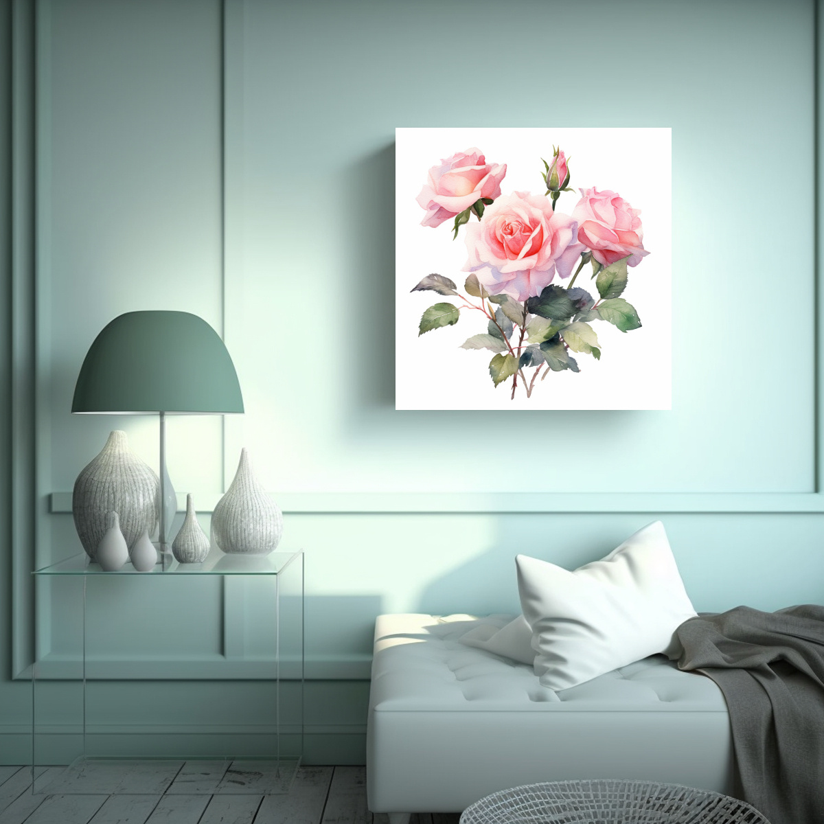OBRA MAESTRA EN TELA: ROSA ACUARELA AISLADA Y 100X100 CM - 2