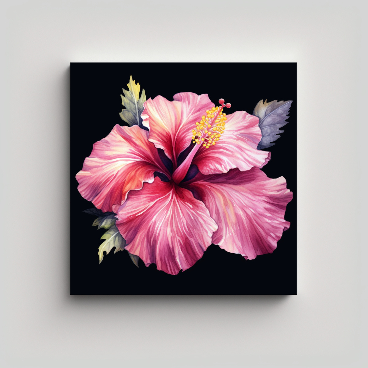 ILUSTRACIÓN DETALLADA DE HIBISCO EN LIENZO DE 30X30 CM - 1