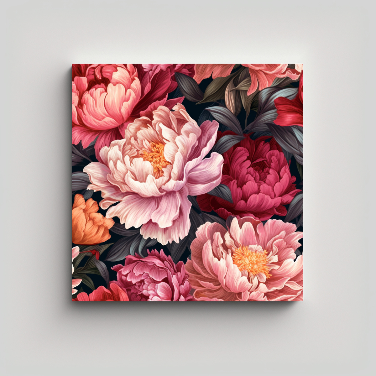 DECORACIÓN ÚNICA: LIENZO DE PEONIAS INTRINCADAS 20X20 CM - 1