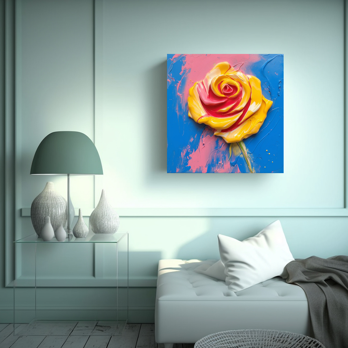 ADORNO DE ARTE MODERNO: ROSA AZUL-ROSA CON TOQUE 80X80 CM - 2