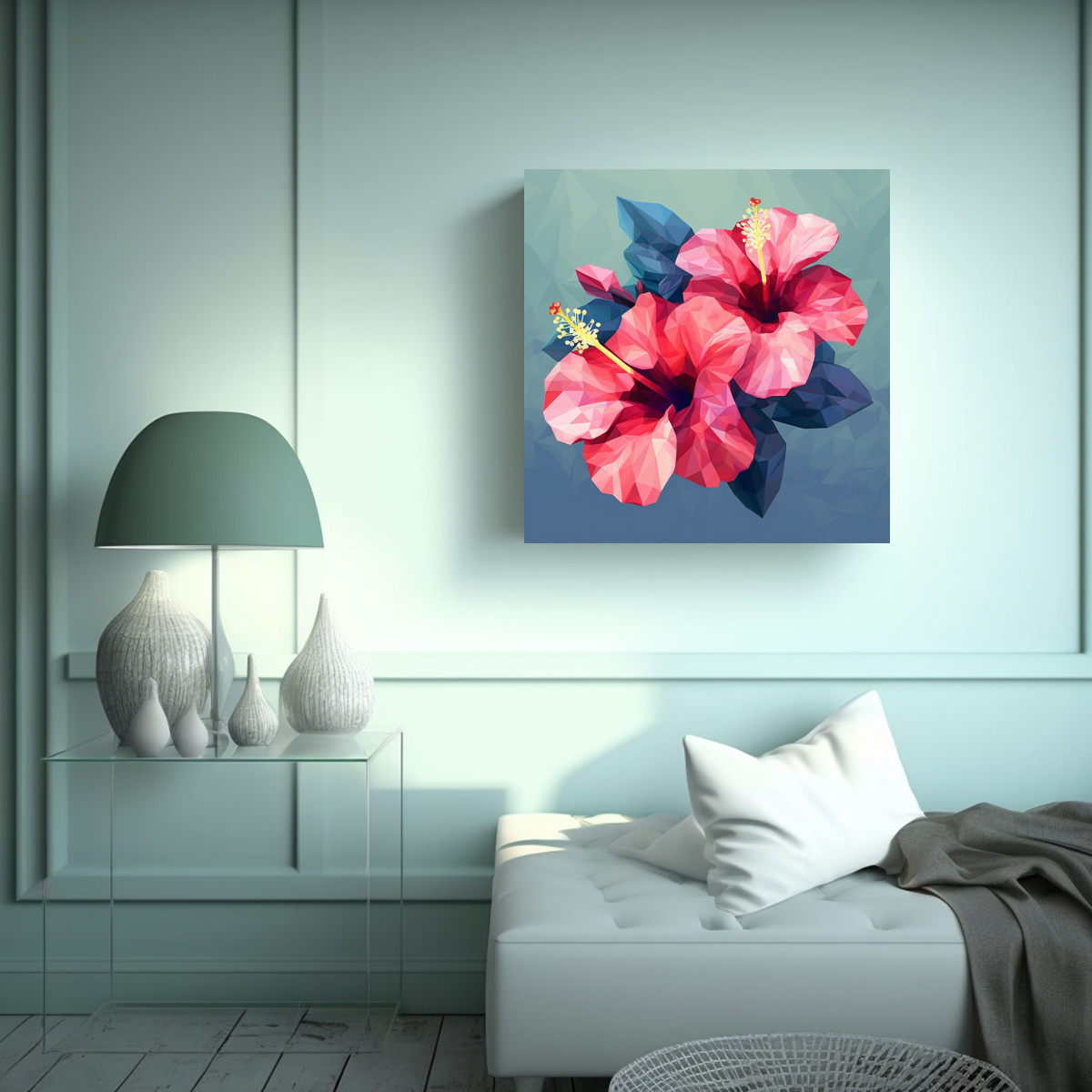 ILUSTRACIÓN DE HIBISCUS EN LIENZO DE TELA CON 90X90 CM - 2