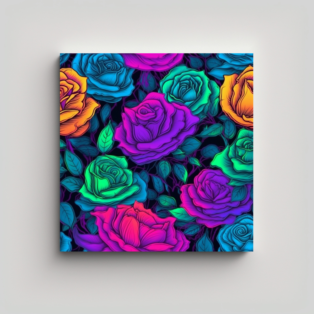 CUADRO DECORATIVO NEON DE ROSAS COLORIDAS EN ALTA 50X50 CM - 1