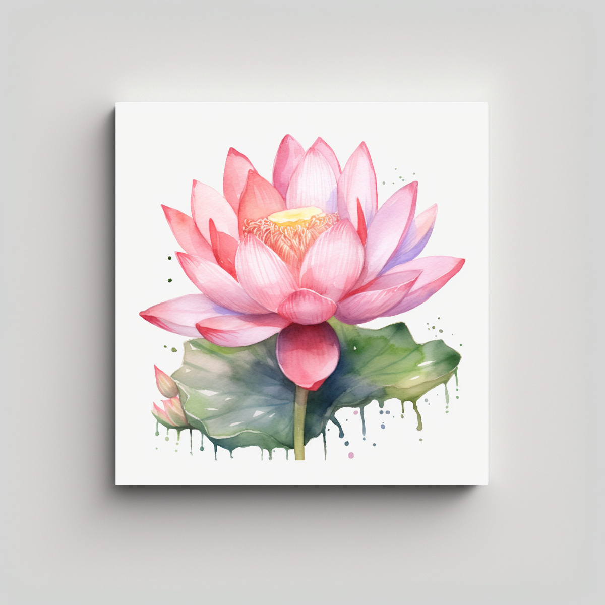 ESPECTACULAR CUADRO ESTILO ACUARELA DE LOTO ROSA 90X90 CM - 1