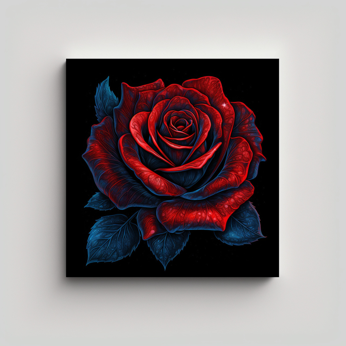 ESQUEMA DE ROSA ROJA NEON EN LIENZO SOBRE FONDO 60X60 CM - 1