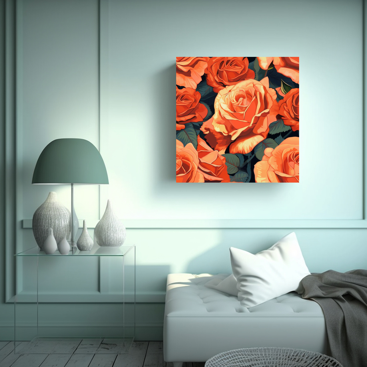 CUADRO DECORATIVO DE ROSAS GRANDES Y DETALLADAS 100X100 CM - 2