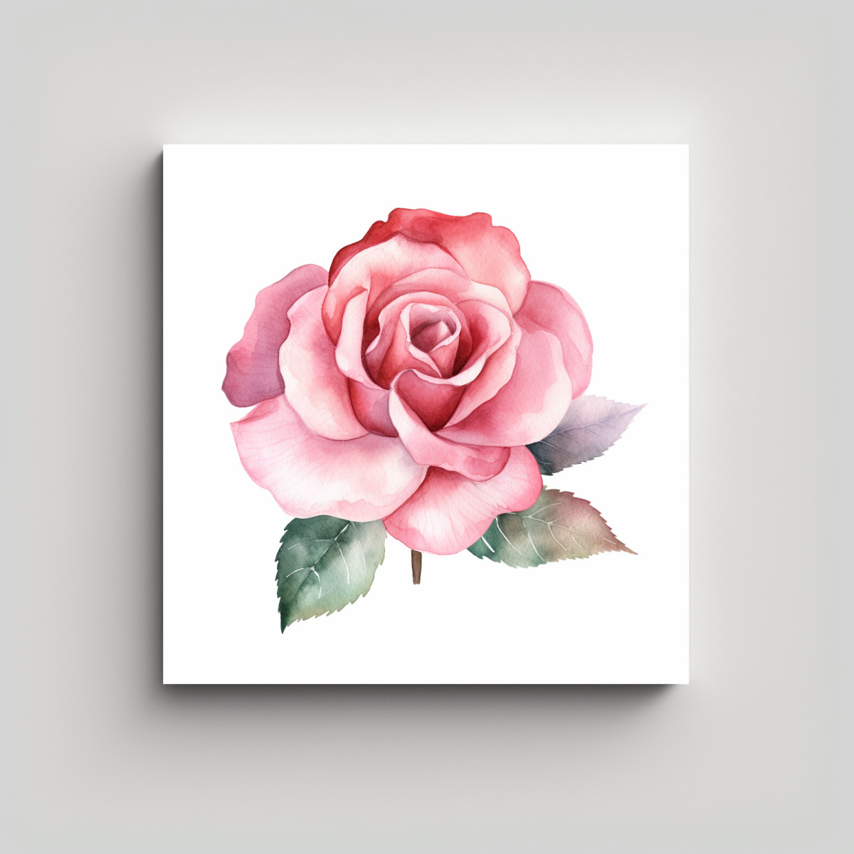 CUADRO MINIMALISTA DE ROSA ROSA EN ACUARELA - 50X50 CM - 1