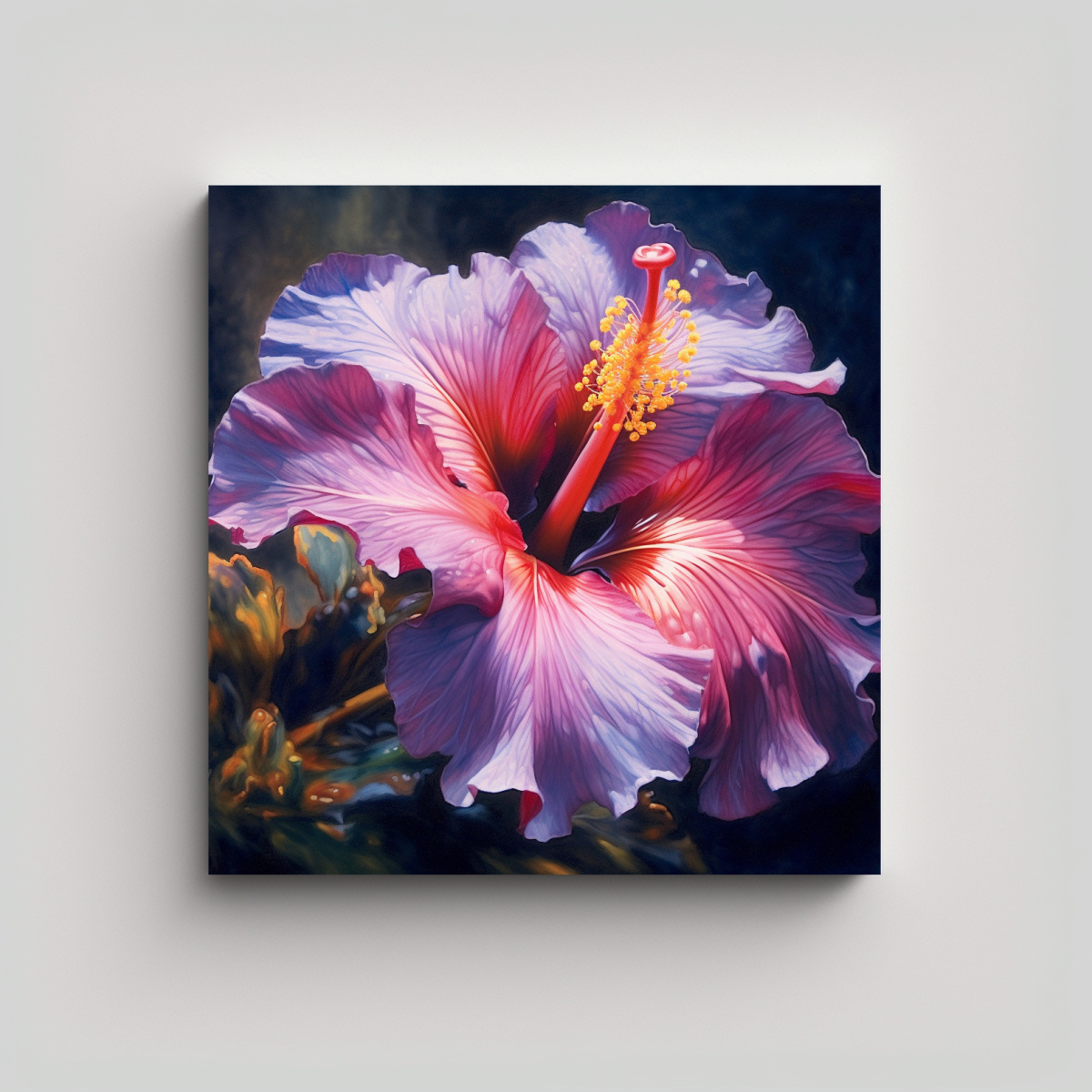 ILUSTRACIÓN CONTRASTE DE HIBISCUS: CUADRO 100X100 CM - 1